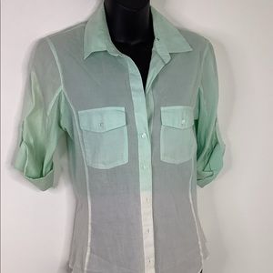 James Perse Shirt Long Sleeve button sheer green 2